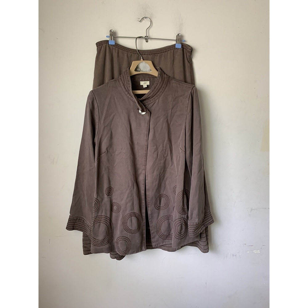 J JILL Womens Jacket Skirt Set Small Lagenlook Minimal Boho Beachy Coastal Brown